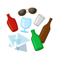 glass waste many isolated on white background, pile of glass garbage for recycling, waste bottle glass or rubbish recycle, illustration glass waste garbage for recycle and separation