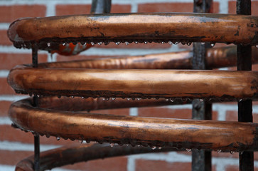 wet copper coil for the distillation of spirits in a distillery