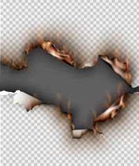 transparent design burning templates torn paper with fire