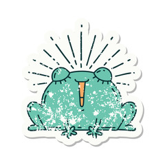 grunge sticker of tattoo style happy frog