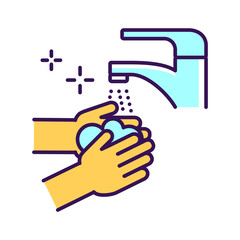 Wash hands with soap color line icon. Hygiene. Pictogram for web page, mobile app, promo. UI UX GUI design element. 