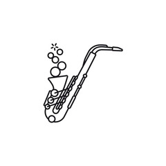 Fototapeta na wymiar Saxophone blowing bubbles vector line icon