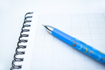 A light blue colored pen placed on top of a simple open white paper diary