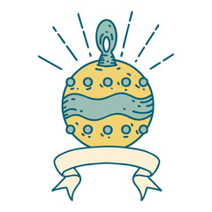 banner with tattoo style christmas ornament