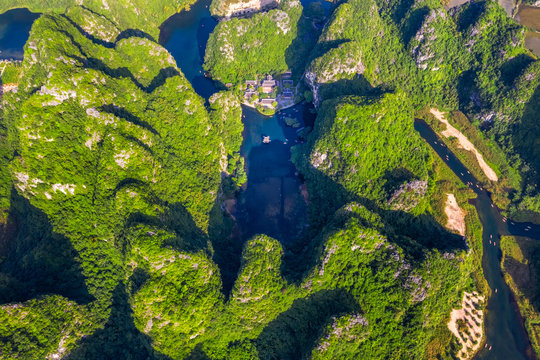 Aerial view of a famous scenic populations in Ninh Binh, Viet Nam, include Trang An ecotourism destination, Bai Dinh pagoda, Tam Coc, Hoa Lư ancient capital