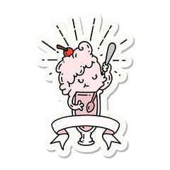 sticker of tattoo style ice cream character