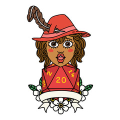 human bard character with natural 20 dice roll illustration