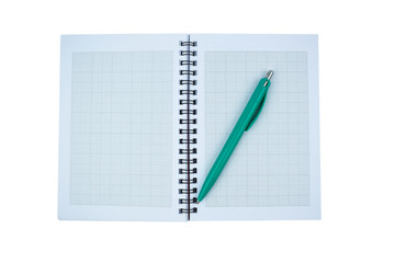 Light blue colored pen placed on top of a simple open white paper diary