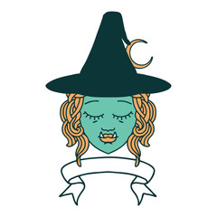 half orc witch character face with banner illustration