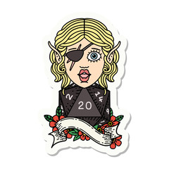 elf rogue with natural twenty dice roll sticker