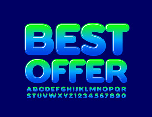 Vector promo banner Best Offer. Gradient Color Font. Glossy Alphabet Letters and Numbers
