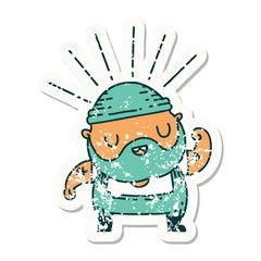 grunge sticker of tattoo style bearded man flexing bicep