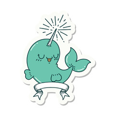 sticker of tattoo style happy narwhal © lineartestpilot