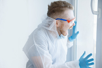 Naklejka premium Nervous breakdown in man after quarantine isolation home, phobia of coronavirus