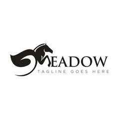 meadow logo, combination mark with  horse as letter m  vector