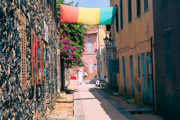 Traditional architecture at Goree island, Dakar, Senegal. West Africa.
