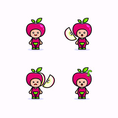 Illustration of cute apple character.Cartoon character in pack.