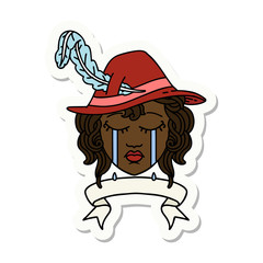 crying human bard with banner sticker