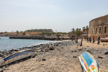 Traditional architecture at Goree island, Dakar, Senegal. West Africa.