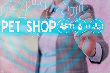 Word writing text Pet Shop. Business photo showcasing Retail business that sells different kinds of...