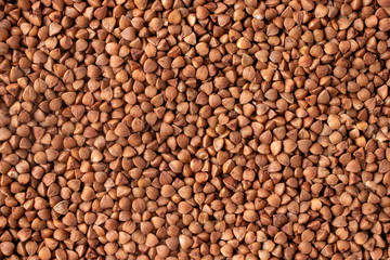 
Buckwheat structure and texture. Background from raw brown clean buckwheat.