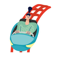 woman in fair roller coaster cart hand draw style
