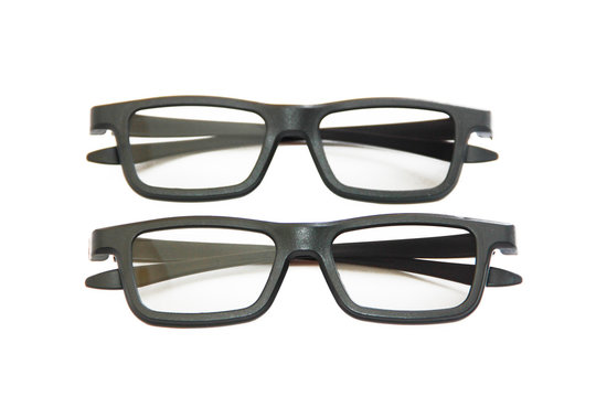 glasses with lenses in black plastic frames