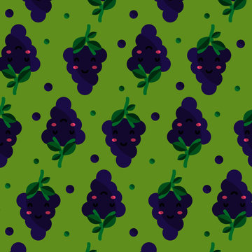 Kawaii fruit pattern. Grape vector
