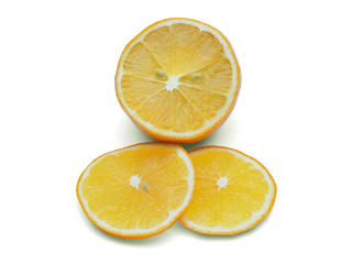 Lemon cut into slices. Isolated on a white background with a shadow