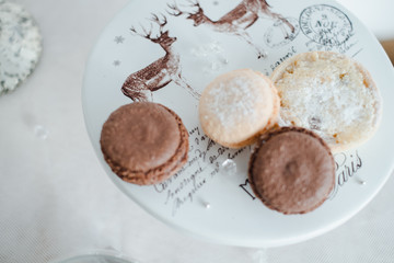 macaroni chocolate and beige on a stand