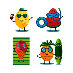 Fototapeta premium Kawaii characters fruits and ice cream