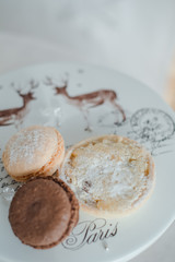 macaroni chocolate and beige on a stand