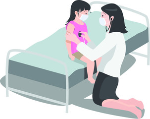 Woman doctor is checking a girl body health.