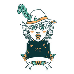 elf bard with natural twenty dice roll illustration