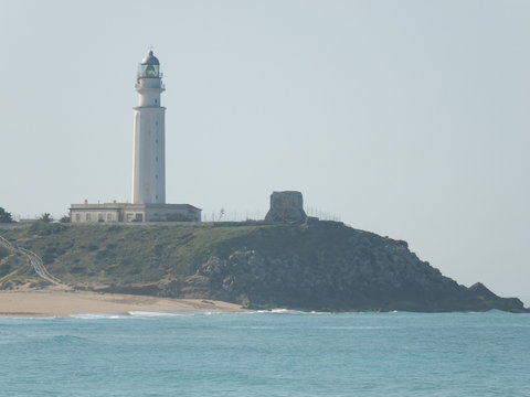 Cape Trafalgar Lighthouse near Zahora, Andalusia, Cadiz, Beach