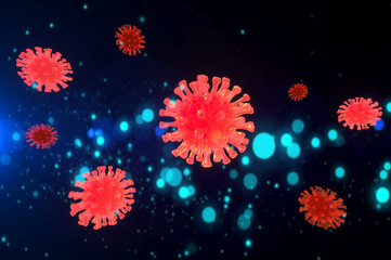 Obraz na płótnie Canvas Corona virus 2019 nCoV and Red Virus 3d realistic on blue background design