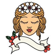 Obraz na płótnie Canvas tattoo with banner of a maidens face