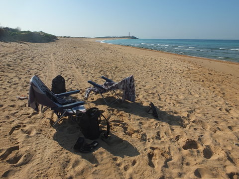 Cape Trafalgar Lighthouse near Zahora, Andalusia, Cadiz, Beach