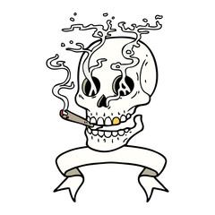 tattoo with banner of a skull smoking