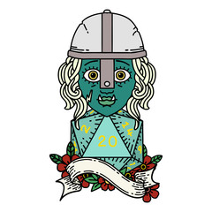 half orc fighter with natural 20 dice roll illustration