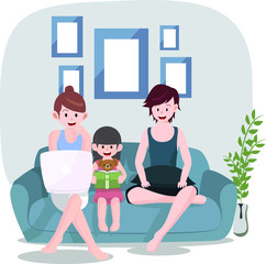 Father and mother are helping their daughter study at home