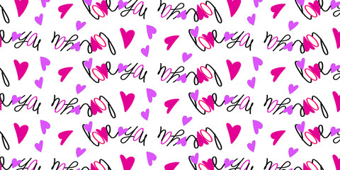 
Background. Pattern. Banner. Lettering LOVE YOU and hearts.
