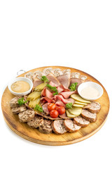 meat appetizer slicing in a plate isolate on a white background