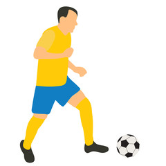  white background, in a flat style a soccer player with a ball runs