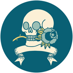 icon with banner of a skull and rose