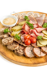 meat appetizer slicing in a plate isolate on a white background