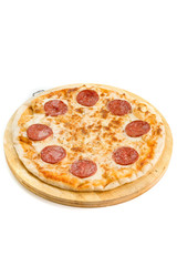 pizza with salami isolate white background