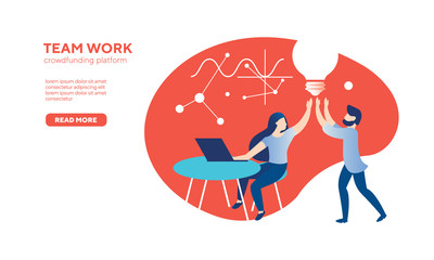 Crowdfunding platform team work vector illustration