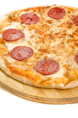 pizza with salami isolate white background