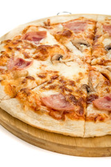 pizza with bacon and mushrooms isolate white background